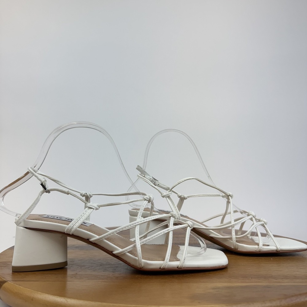 New Womens Steve Madden Sydnee Strappy Pull On White Heeled Sandals Size 6 M - Picture 1 of 8